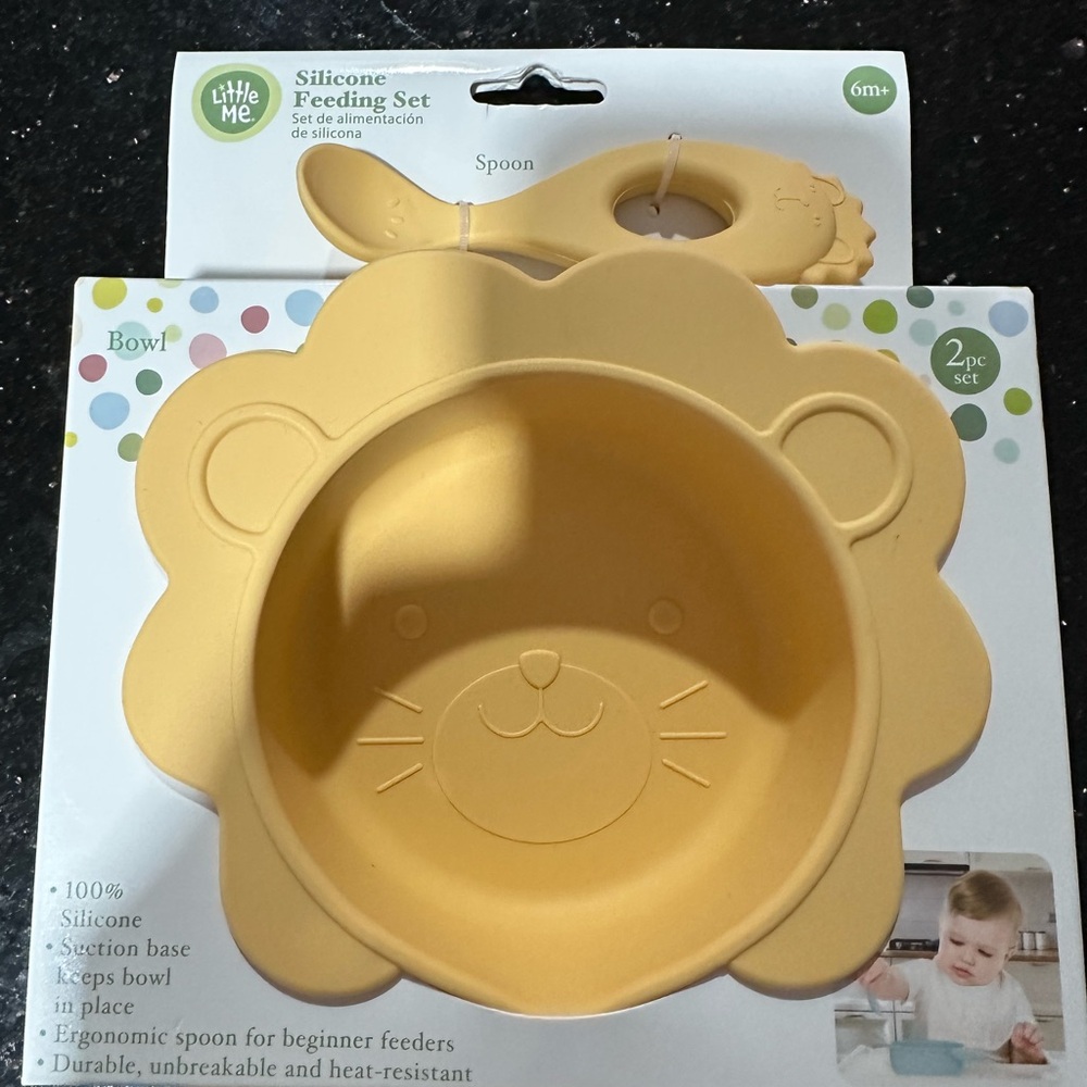 BABY' 2-PIECE SPOON BOWL SILICONE LION FEEDING SET NEW